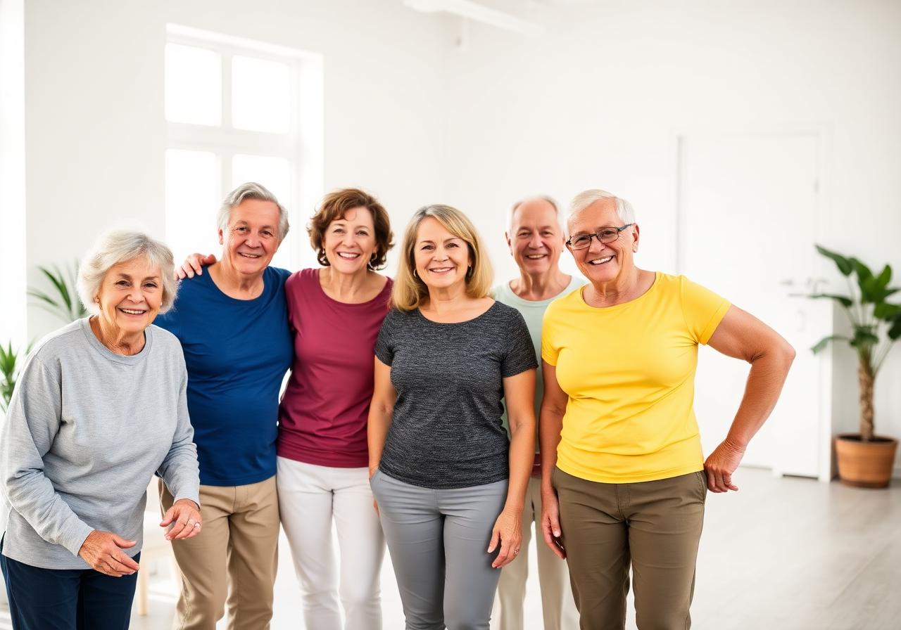 Grupo de adultos ativos e sorridentes